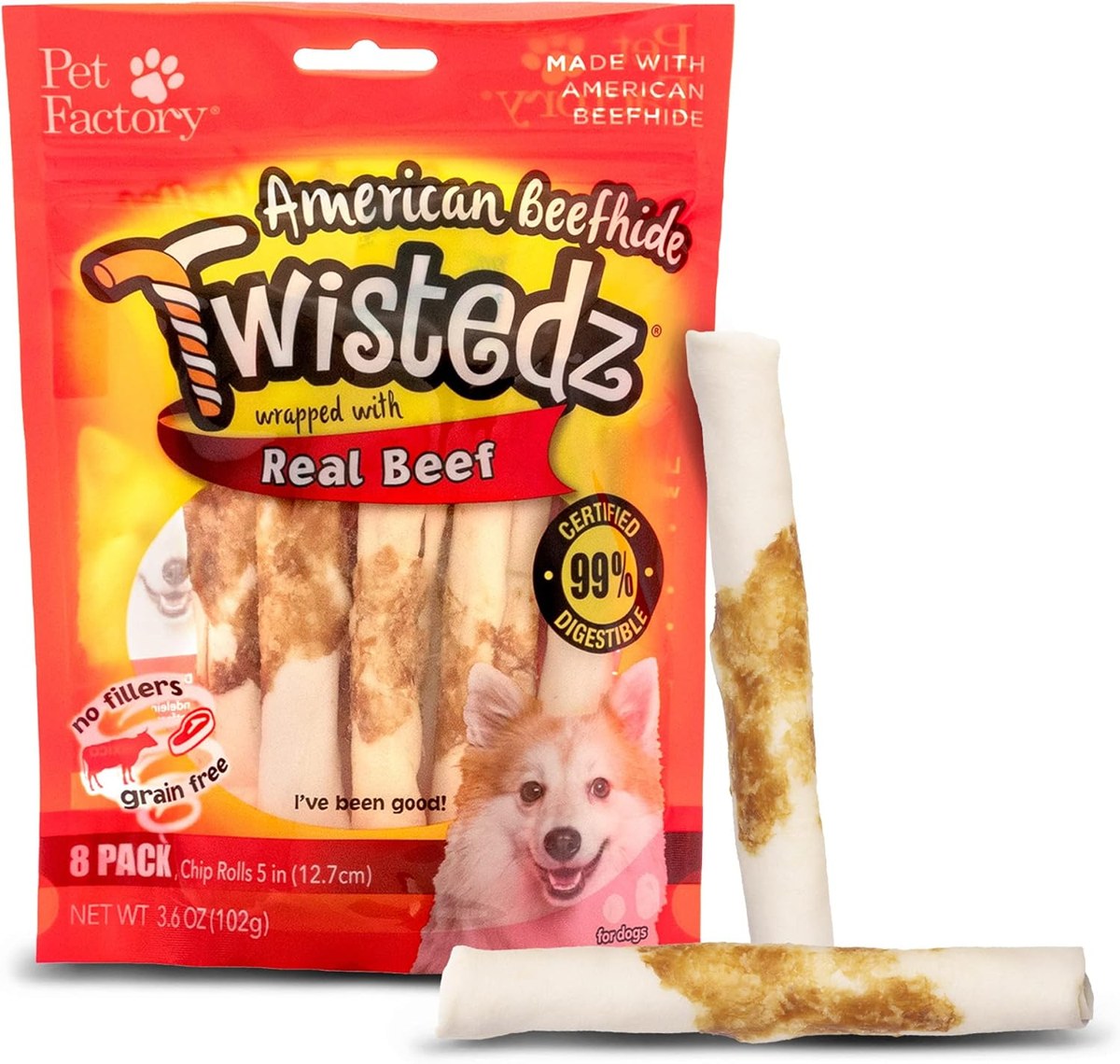 Pet Factory Twistedz Chip Rolls with Real Beef Wrap