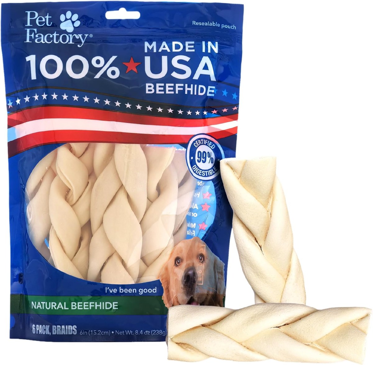Pet Factory Braided Beefhide Sticks, Bulk