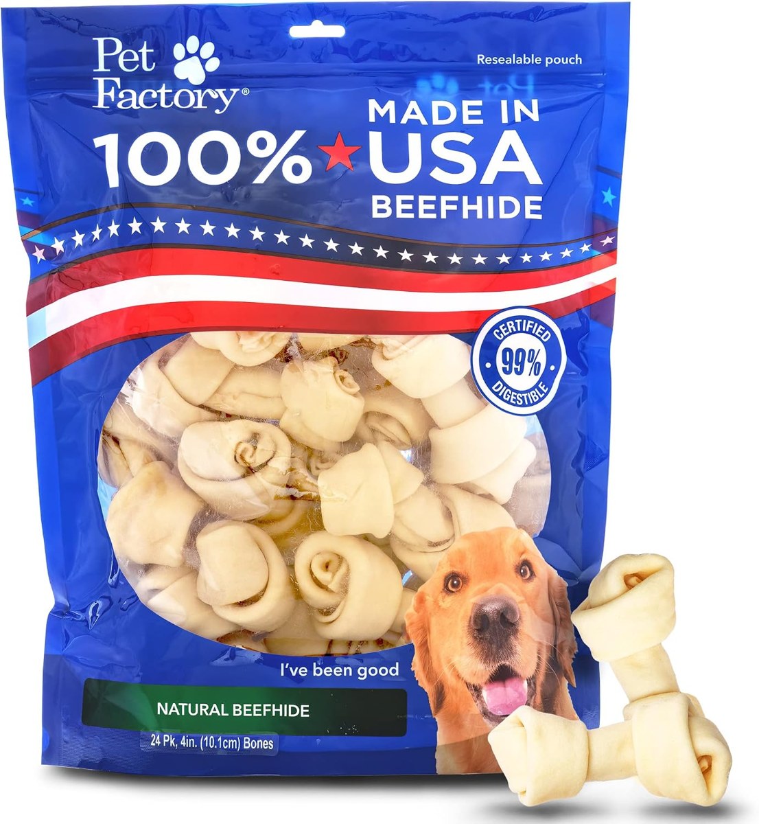 Pet Factory 4-Inch Knotted Beefhide Bones